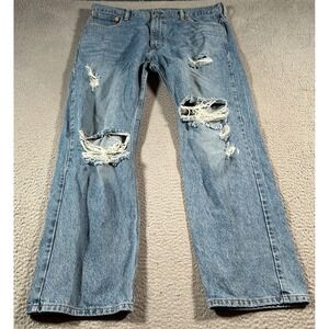 Levi's 569 Jeans Mens 36x32 Blue Denim Stretch Loose Fit Straight Leg Distressed